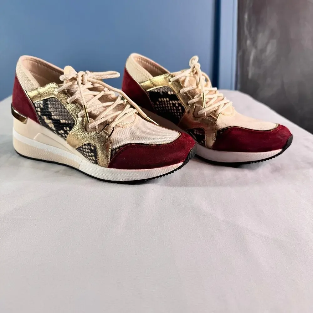 Michael Kors Sneakers 7.5M Gold Snakeskin Colorblock Trainer Shoes Lace Up